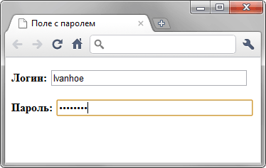 Вид поля с паролем в браузере Chrome